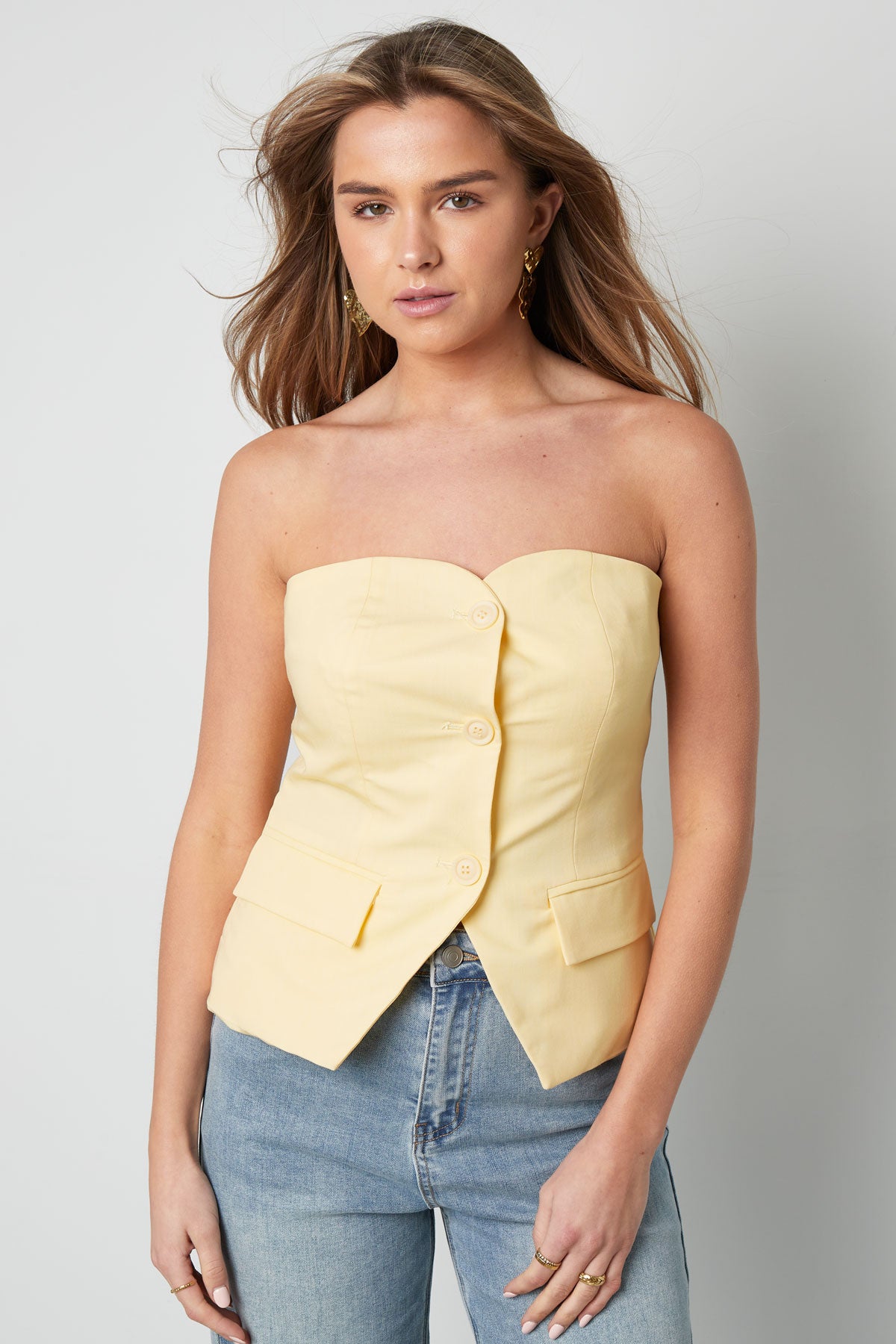 Polyester Vrouwen Mouwloze Top Gestructureerd Knopdetail