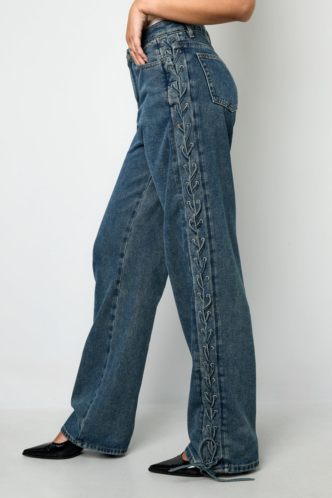 Geweven Katoen Vrouwen Rechte Broek Met Sluiting Casual
