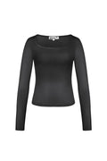 Polyester Vrouwen Lange Mouw Crop Top Vierkante Halslijn Bodycon Pasvorm