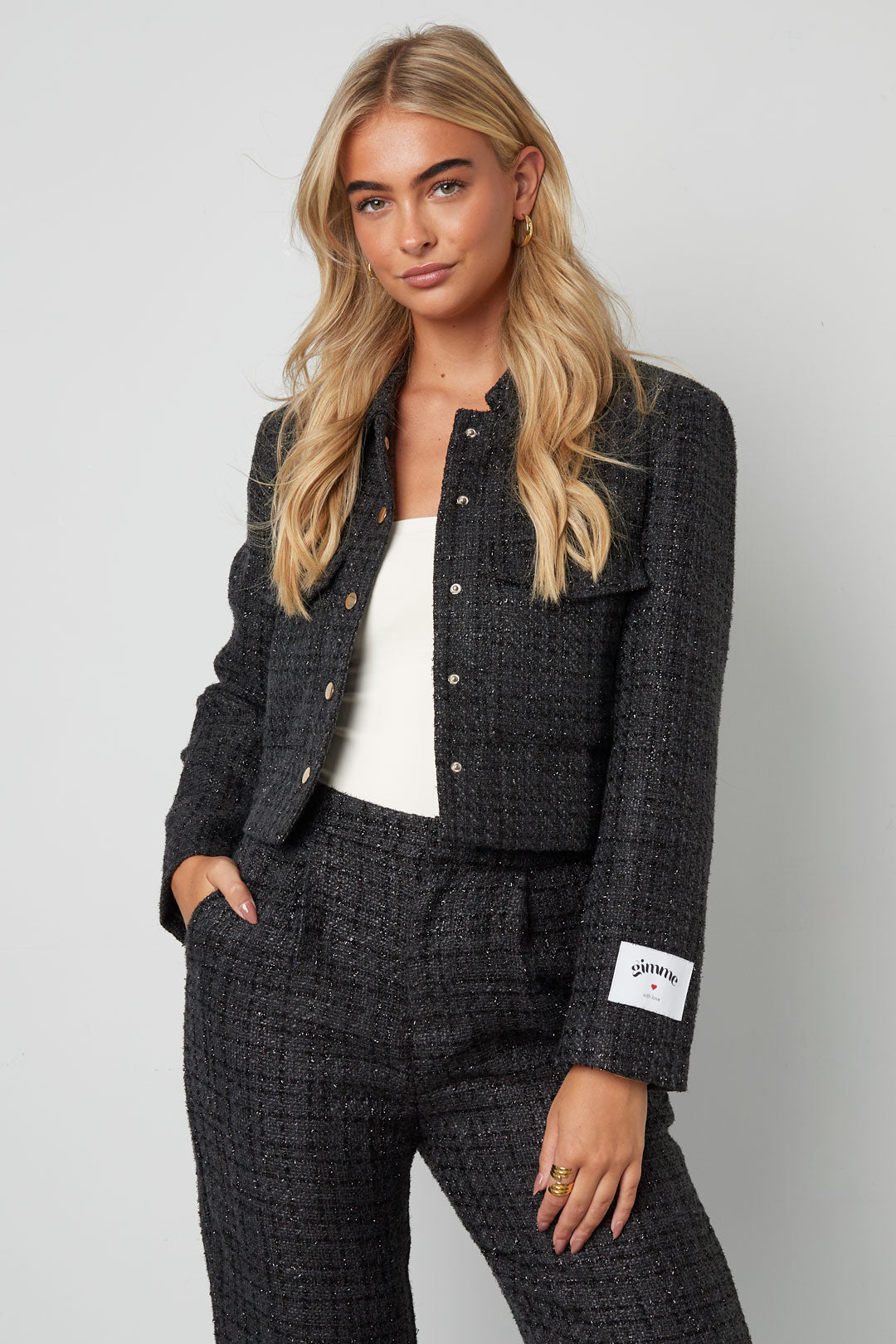 Geweven Polyestervezel Vrouwen Jas Elegant Geruit Statement