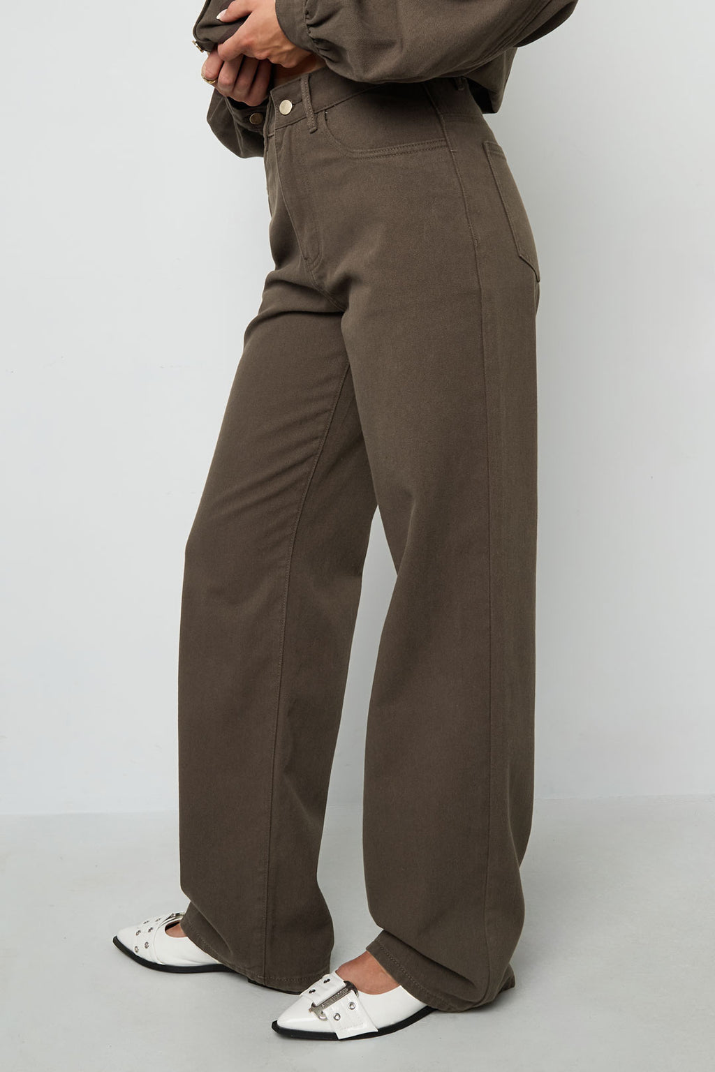 Geweven Katoen Vrouwen Rechte Broek Casual Eenvoudige Kleur