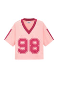 Gebreide Katoen Vrouwen V-hals T-shirt Sportief Kleurcontrast