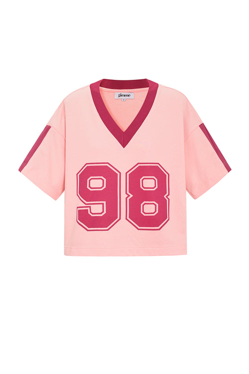 Gebreide Katoen Vrouwen V-hals T-shirt Sportief Kleurcontrast